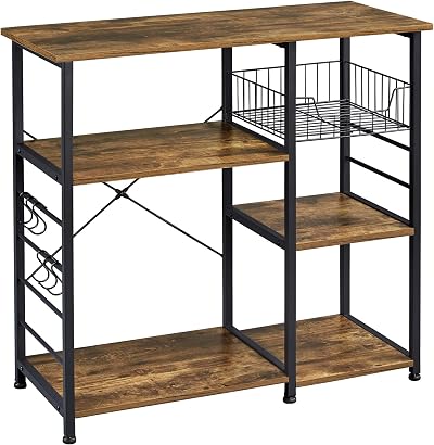 Yaheetech Industrial Baker's Rack Kitchen Island with Mesh Basket Shelves