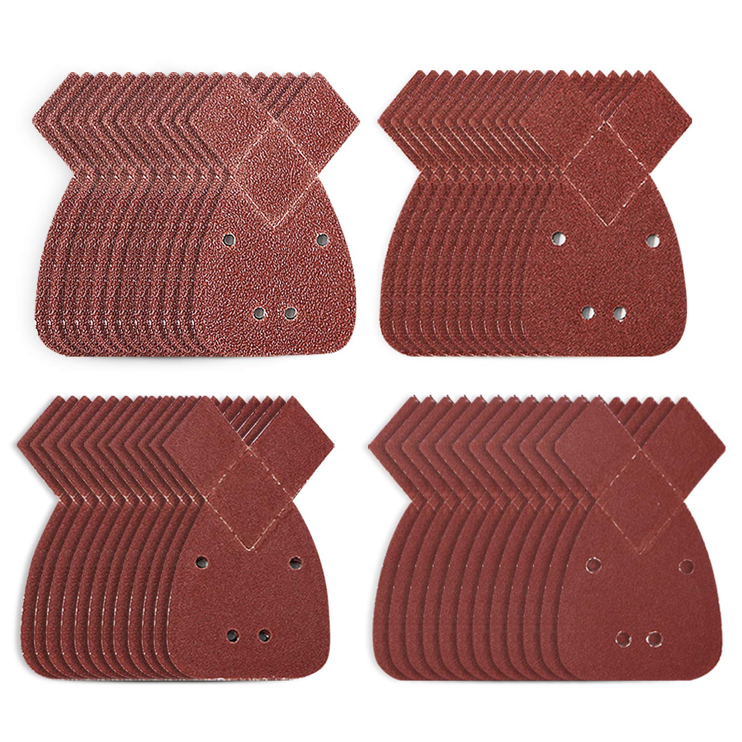 48 Pieces Mouse Sander Pads Mouse Detail Sanding Sheets Sandpaper with Extra 2 Tips for Replacement, Hook and Loop Assorted 40/60/ 80/120 Grits to Fit Black and Decker Detail Palm Sander