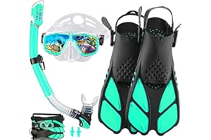 DiVLMT Snorkeling Gear for Adults with Fins Scuba Diving Gear Adult Professional Travel Snorkel Sets with Flippers,Anti-Fog Anti-Leak Diving Mask