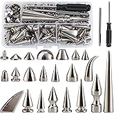 YORANYO 80 Sets Mixed Shape Spikes and Studs Assorted Sizes Silver Color Screw Back Bullet Cone Studs and Spikes Rivet for Leather Craft Clothing Shoes Belts Bags Dog Collars