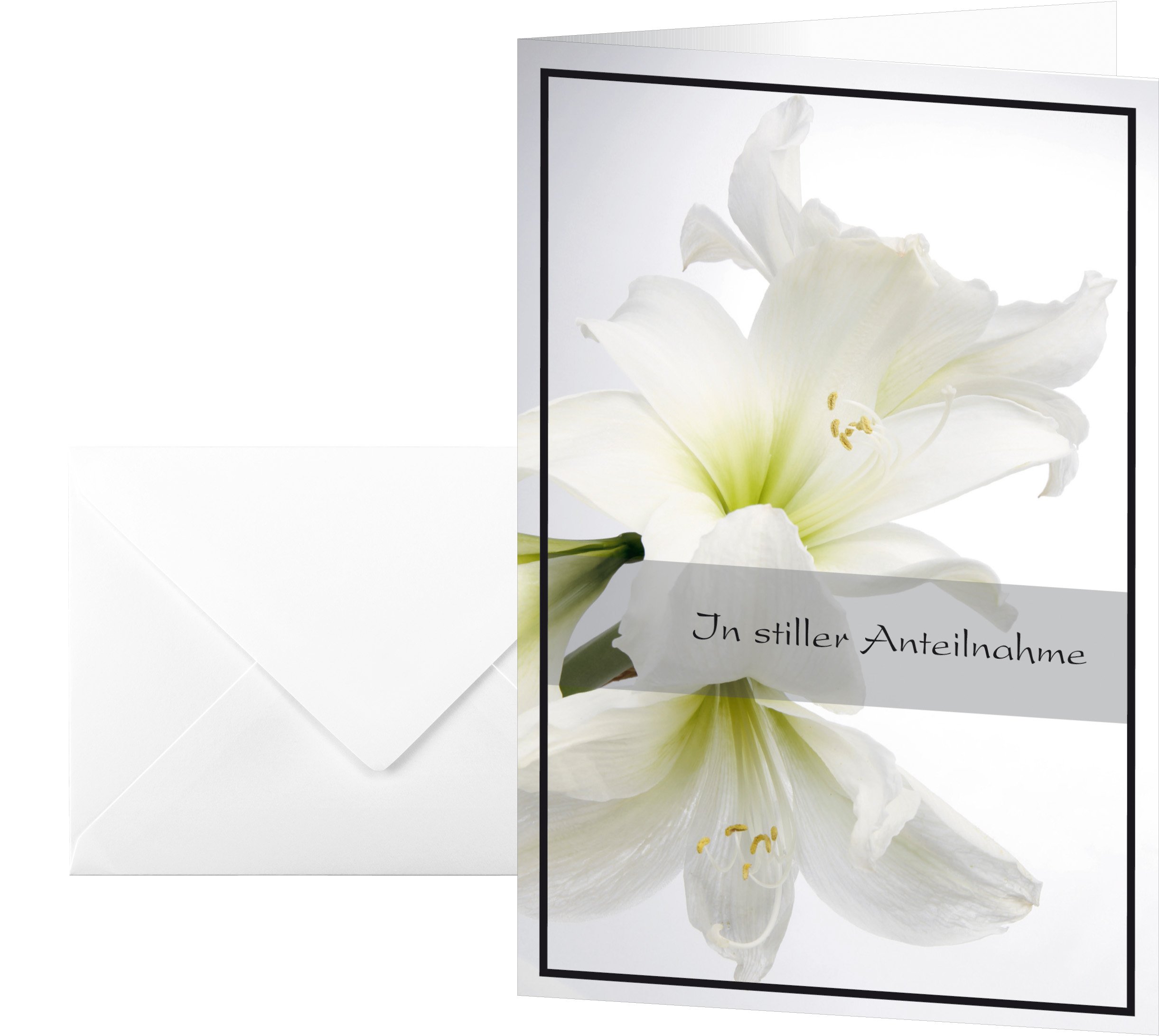 Sigel DS006 Sympathy Cards with White Amaryllis Design 17x11.5 cm Including White Envelopes [Pack of 10, German Language Product]