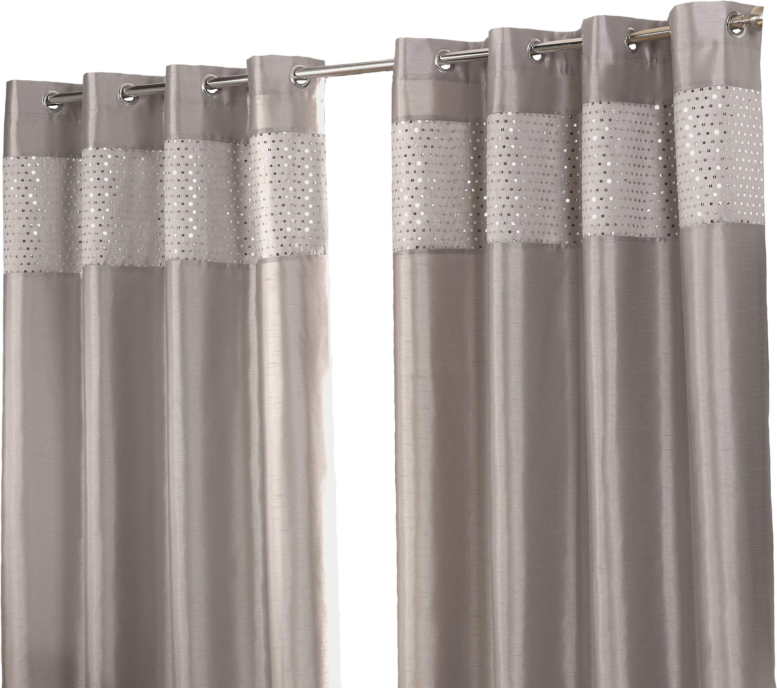 Hamilton McBride Glitz Silver Ring Top / Eyelet Fully Lined Readymade Curtain Pair 66x90in(167x228cm) Approx