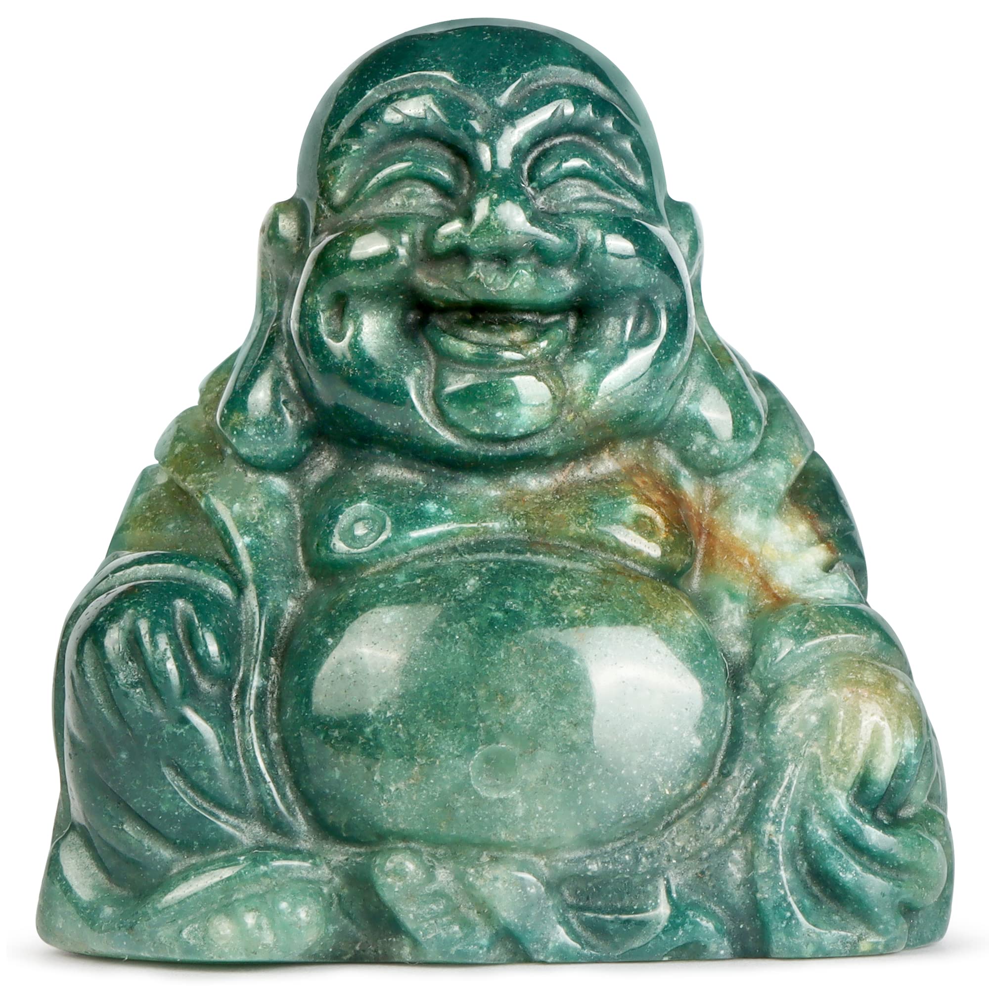 SM SMQARTCRYSTAL 2" Ocean Jasper Crystal Laughing Happy Buddha Statue Buddha Ornaments Sitting Sculpture Decor Zen Yoga Figurine Feng Shui Good Luck Indoor Home