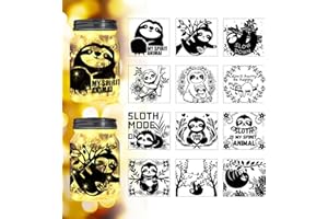 Peacoblue Cute Sloth Silhouette Cutouts for Mason Can Jars Window Glass Wishing Bottle Decor(No Stickers), 12Pcs Reusable Silhouette for Lantern DIY Craft Kit Jar Decals Art Party Garden