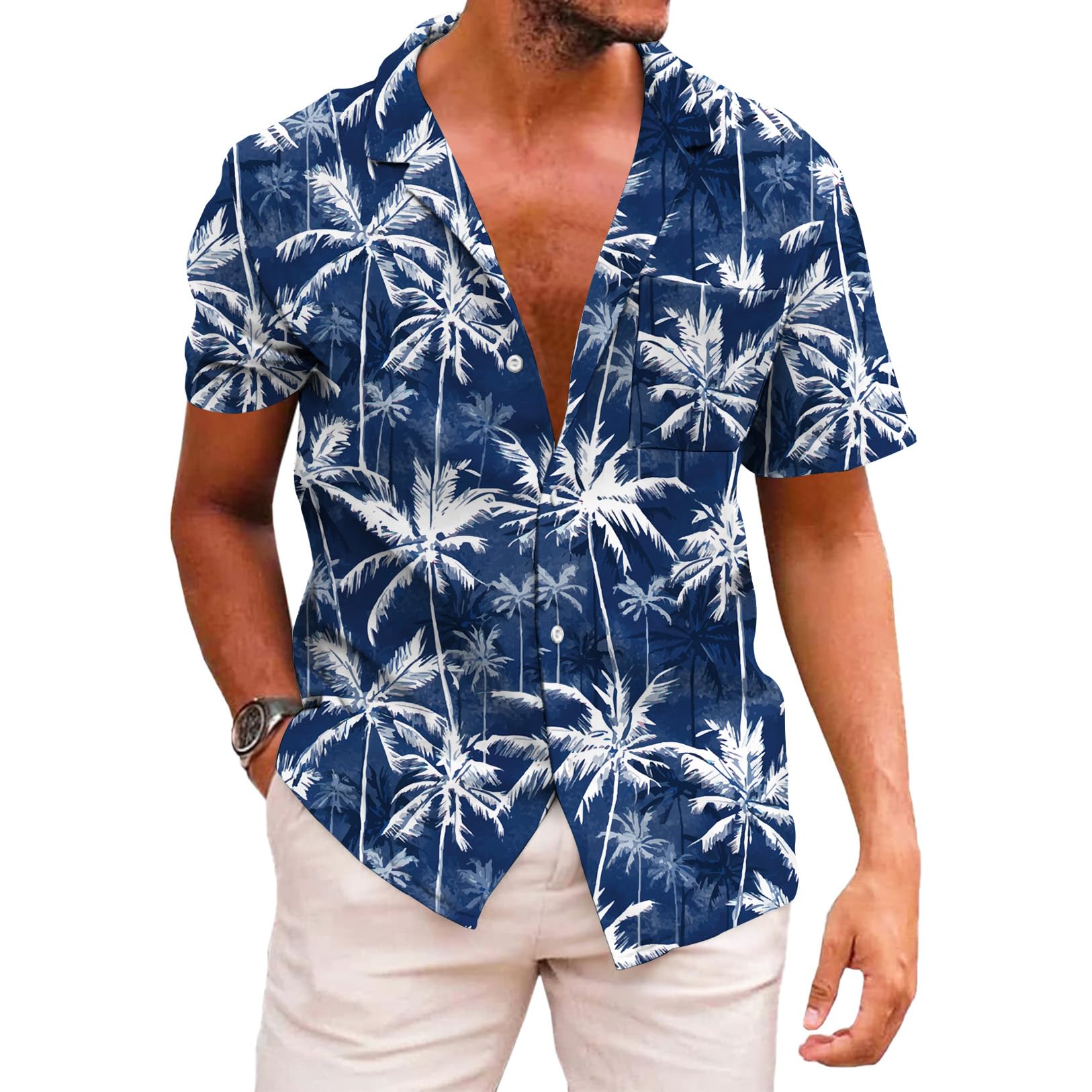 Photo 1 of ****REFERENCE PISTURE****NOT SAME AS PICTURE***KYKU Mens Summer Shirts Soft Hawaiian Shirt Button Down, Palm Tree Blue, Small