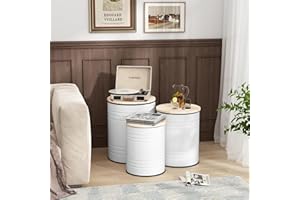 ARTPOWER Farmhouse Accent Side Table Set of 3,Galvanized Rustic Coffee Table, Metal Storage Ottoman with Wood Lid, Farmhouse End Table Nesting Table for Living Room