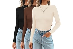Ekouaer 3 Pack Mock Turtlenecks Tops for Women Long Sleeve Ribbed Shirts Thermal Slim Fit Lightweight Undershirts S-XXL