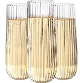 Ciaell 48PCS Plastic Ribbed Champagne Flutes - 9oz Clear Plastic Champagne Glasses - BPA-Free Disposable Shatterproof Toasting Glasses for Weddings, Party, Catering