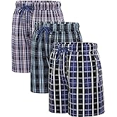 Jveyvth Men's Plaid Pajama Shorts Relaxed Fit Lounge Pants with Drawstring and Button Open Fly 3 Pack