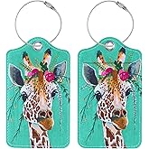 Luggage Tags for Suitcases, 2 Pack Cute PU Leather Suitcase Tag Identifiers TSA Approved with Stainless Steel Loop and Address Card for Baggage Tag for Cruise Airport Travel Essentials by Chelmon
