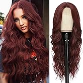 NAYOO Long Wavy Wigs for Women Middle Part Wine Red Wig Synthetic Heat Resistant Fiber Women Wigs for Daily Party Use Colorful Wigs (Wine Red,26 Inch)