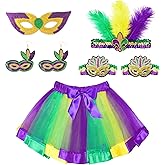 Dqwtb Mardi Gras Costume Accessory Set Faux Feather Headband Mask Earrings Bracelets Bowknot Skirt for Women Mardi Gras Theme Parties Green