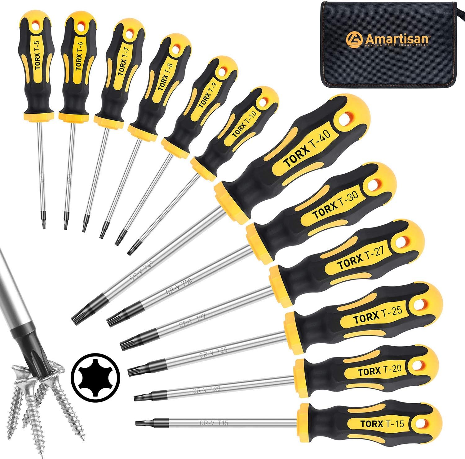 Amartisan 12-Piece Magnetic Torx Screwdrivers Set, Magnetic Torx Driver Star Screwdrivers Set T5 - T40 Best Choice: Home Improvement