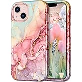 CASEFIV Compatible with iPhone 13 Case, Marble Pattern 3 in 1 Heavy Duty Shockproof Full Body Rugged Hard PC+Soft Silicone Drop Protective Girls Women Cover for iPhone 13 6.1 inch 2021, Rose Gold