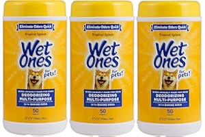 Wet Ones for Pets Deodorizing Multipurpose Dog Wipes with Baking Soda, Tropical Splash Scent - Desmellizing Wipes for Dogs in Canister, 50 Count - 3 Pack