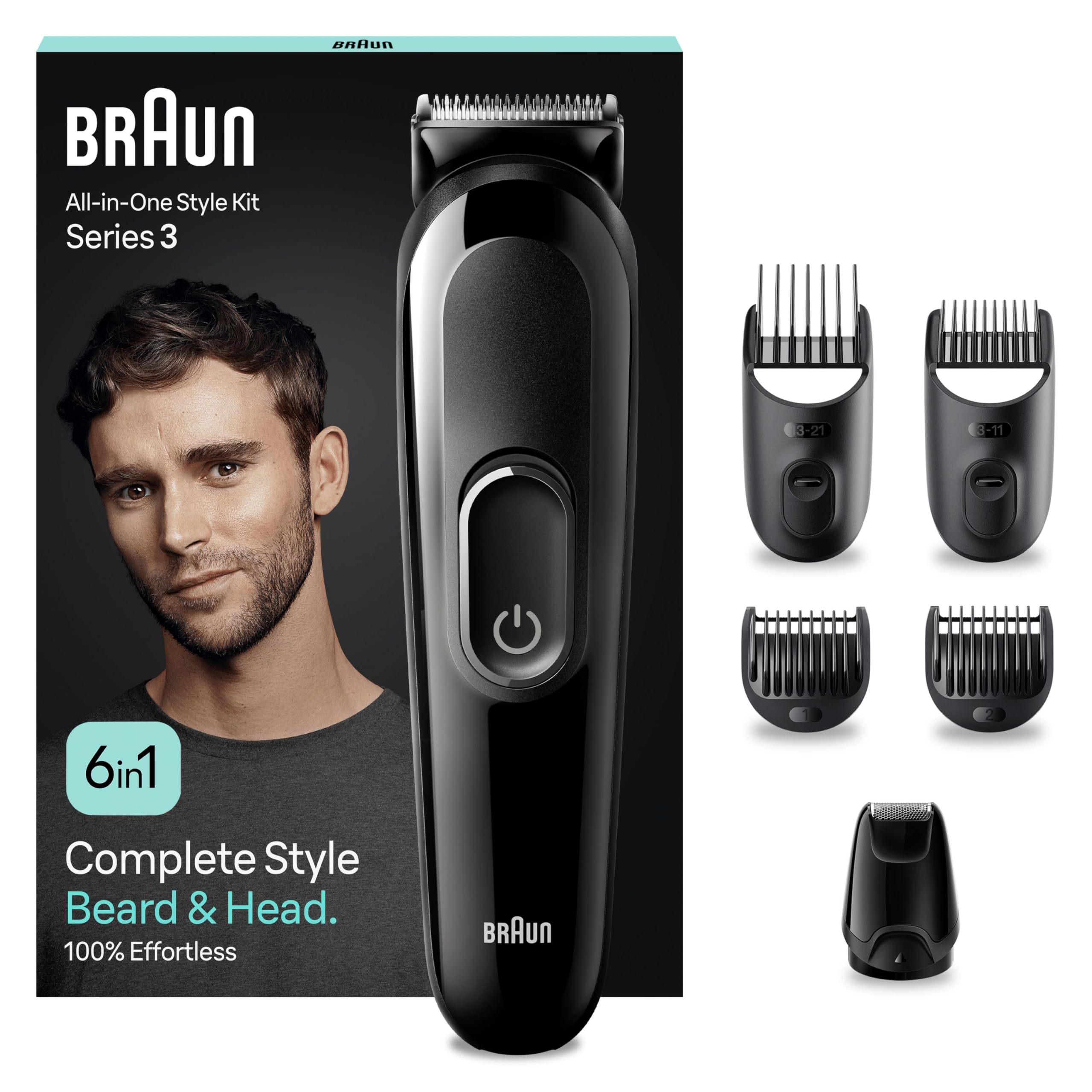 Braun 6-in1 All-in-One Style Kit Series 3, Male Grooming Kit with Beard Trimmer, Hair Clippers & Precision Trimmer, with Lifetime Sharp Blades, Gifts for Men, UK 2 Pin Plug, MGK3420, Black