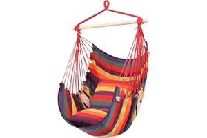 ONCLOUD Hanging Rope Hammock Chair Swing Seat for Yard, Bedroom, Patio, Porch, Indoor/Outdoor - 2 Seat Cushions Included (Rainbow)