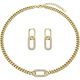 HYSIC Gold-Plated Crystal Necklace Earrings Set for Women, Reversible Pendant Adjustable Chain, Detachable Hoop Dangle Earrings, Versatile Jewelry Set for Holiday Party Office Daily Wear