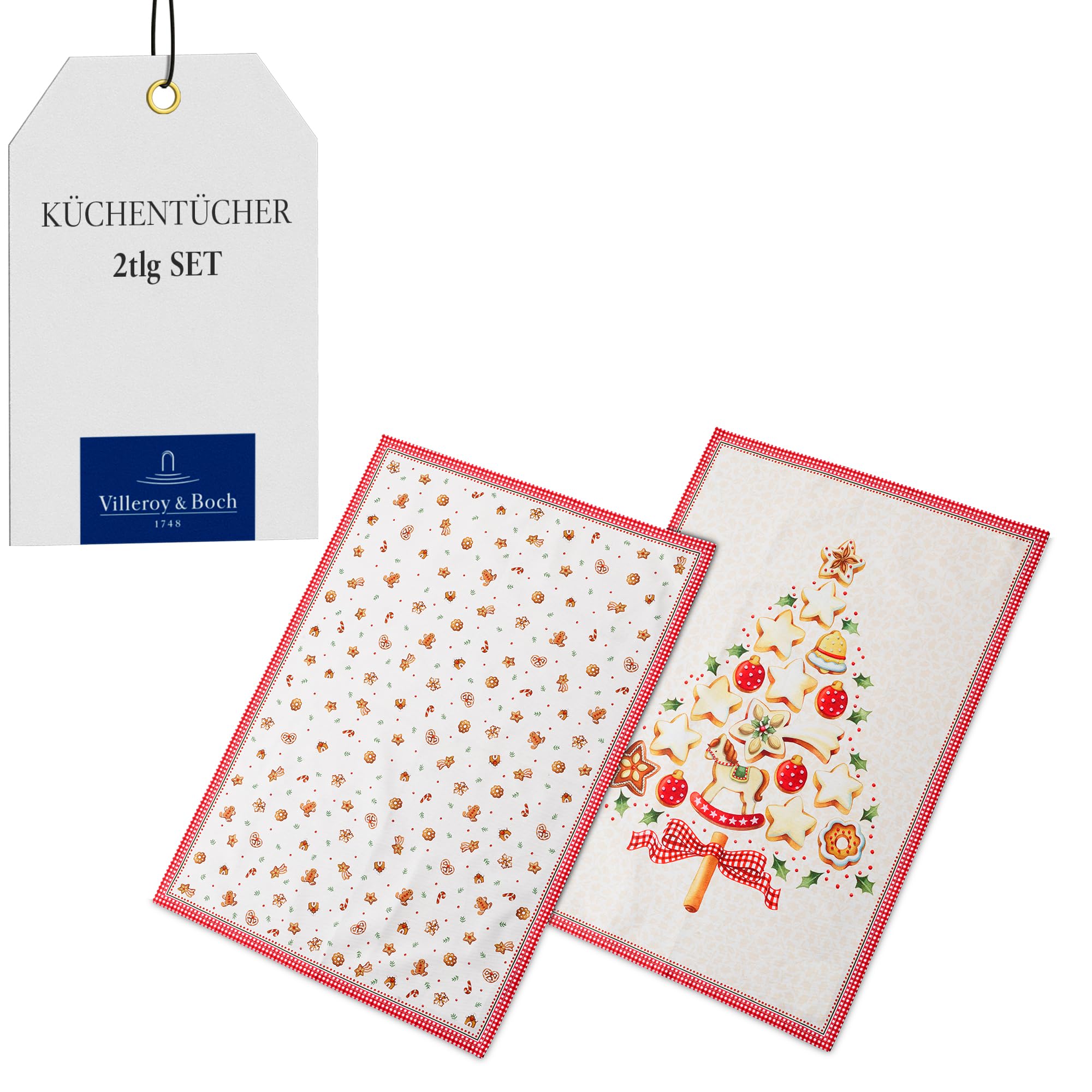 Villeroy & Boch – Winter Bakery Delight tea towel set, 2 pcs, decorative tea towels with Christmas motifs, made from cotton, multicoloured, 50 x 70 cm