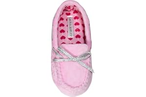 Laura Ashley Fleece Girls Moccasin Slippers, Indoor Outdoor Easy to Wear Home Shoes for Kids