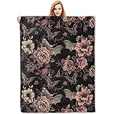 VANZEV Gothic Blanket, Floral and Bat Flannel Throw Blankets,Soft Warm Lightweight Cozy Plush Halloween Goth Throws for Bedroom Sofa Home Decor Gifts for Women Girls 50