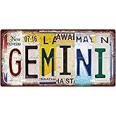 GEMINI Zodiac Sign Vintage Metal Tin Sign, License Plate, Home Decor, Room Decor, Wall Decor, Bathroom Decor, Bar Decor, Cafe Decor, Garage Decor, 12 x 6 Inch