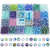 XSEINO About 1200+ pcs 6mm Glass Beads Bracelet Making Kit, 24 Assorted Blue Bi-Color Fusion Series Crystal Beads for Jewelry Making, DIY Crafts, Friendship Bracelets