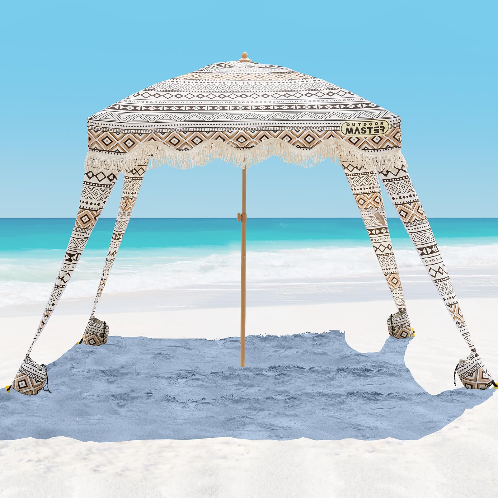 Photo 1 of OutdoorMaster Update Beach Cabana with Fringes, Portable 6' x 6' Beach Canopy for Sand, Easy Set Up Sun Shelter