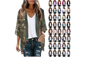 BILQIS Kimonos For Women Plus Size Casual Cover Up Floral Print Puff Sleeve Kimono Cardigan Lightweight Summer Cruise Outfits