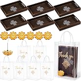 Indian Return Gift for Pooja Diwali Wood Kolam Decorative Tray, 18 Pack | Varalakshmi Pooja Return Gifts Bulk with Gift Bags Decorative Pooja Thali for Ganesh Navratri Housewarming Diwali Wedding