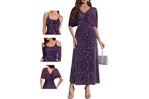 BeryLove Sequin Christmas Formal Mother of The Bride Dress Cocktail Evening Wedding Guest Dresses with Shawl