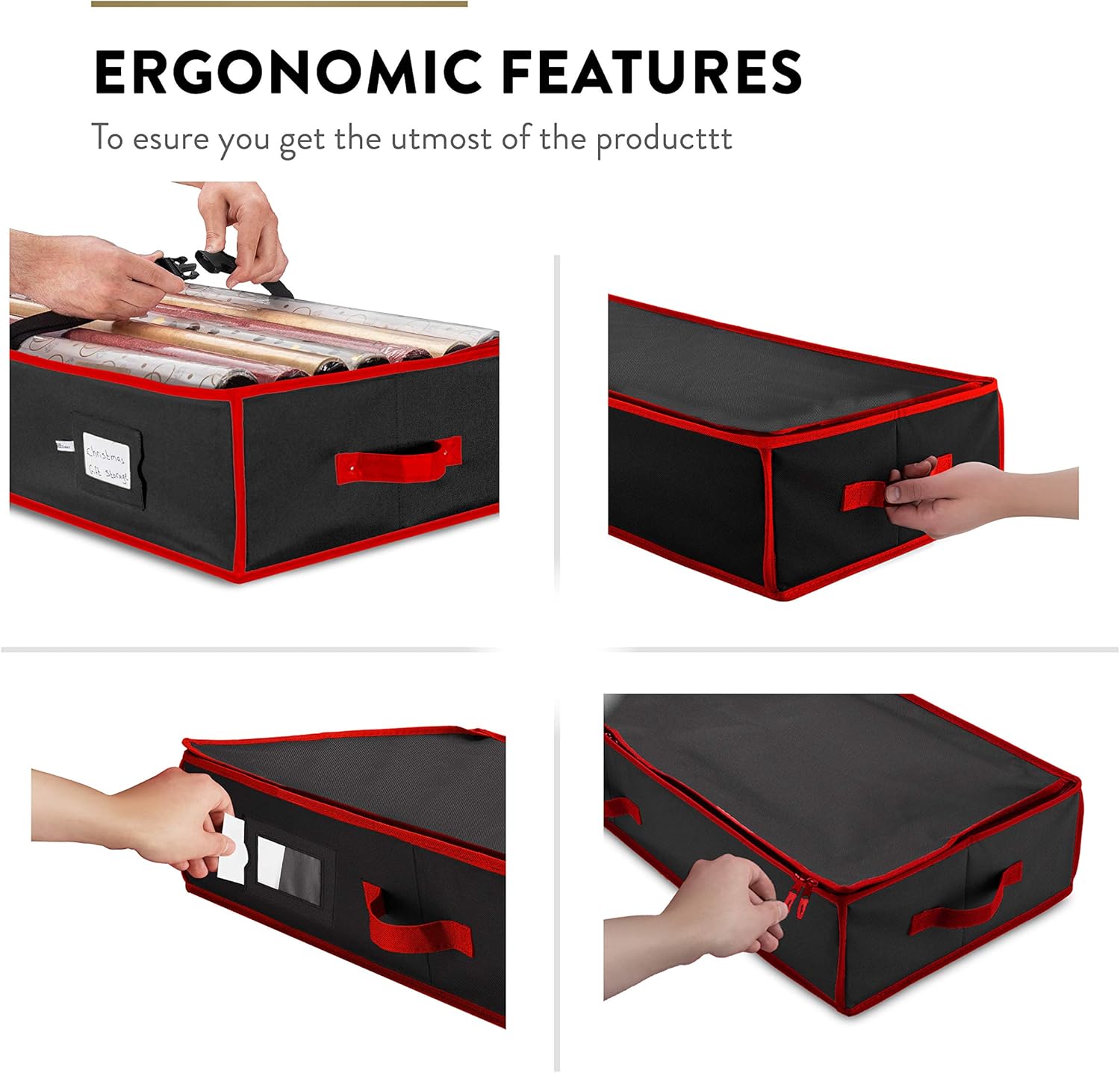ZOBER Premium Wrap Organizer, Interior Pockets, fits 18-24 Standers Rolls, Underbed Storage, Wrapping Paper Storage Box and Holiday Accessories, 40” Long - Tear-Proof Fabric - 5-Year Warranty: Home & Kitchen