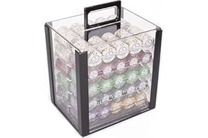 CLAYSMITH GAMING Bluff Canyon Poker Chips Set - 1000 Heavyweight (13.5-Gram) Clay Composite Chips with Acrylic Display Carrying Case - Professional Casino Supplies, Kits, Holders, & Storage Container