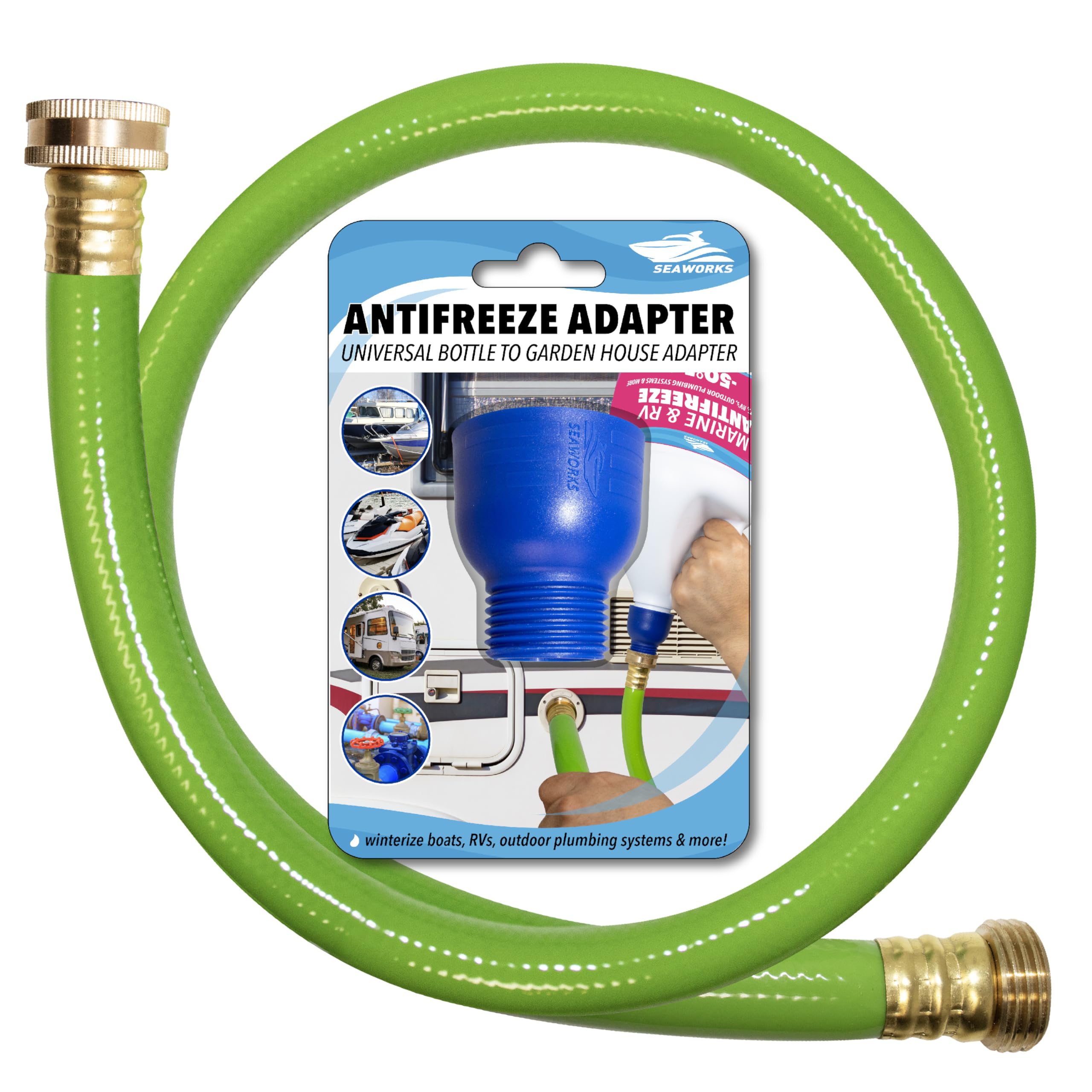 Photo 1 of Antifreeze Bottle Adapter with 3 FT Hose Kit for No Spill Winterization of RV, Camper, Boat, Marine. Secure Connection for Practical and Convenient Winterizing