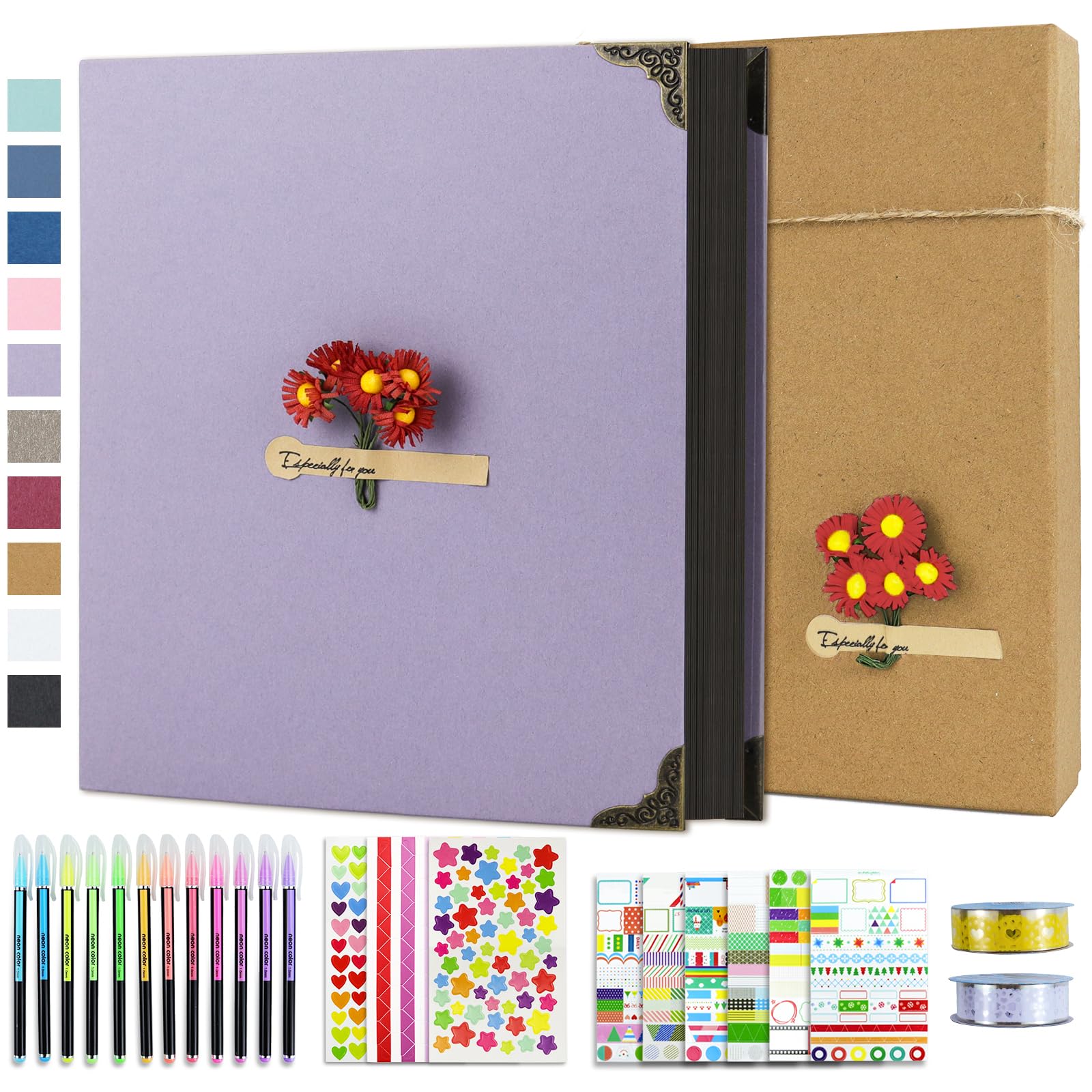 Vienrose Photo Album Scrapbook 60 Pages Hardcover 8.5 x 11 Inch with DIY Scrapbooking Kit 3 Rings Black Paper Scrapbook for Lover Friends Kids Anniversary Wedding Gift