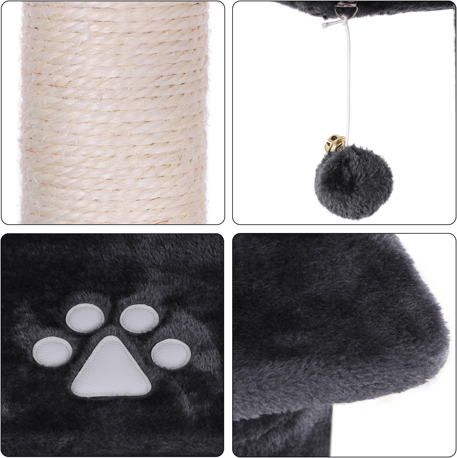 BEWISHOME Cat Tree Condo Furniture Kitten Activity Tower Pet Kitty Play House Playground with Sisal Scratching Posts Perch Hammock Tunnel Grey MMJ02H : Pet Supplies