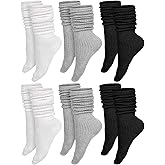 Bencailor 6 Pairs Women Slouch Socks Thigh High Boot Cotton Scrunch Stacked Socks Long Striped Winter Stockings for Woman