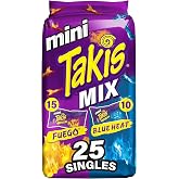 Takis Mini Rolled Tortilla Chips Multipack - Assorted Variety, 25 Count | (15) Fuego and (10) Blue Heat, Bite Size, 1.23oz Individual Bags for Snacking and Lunchboxes