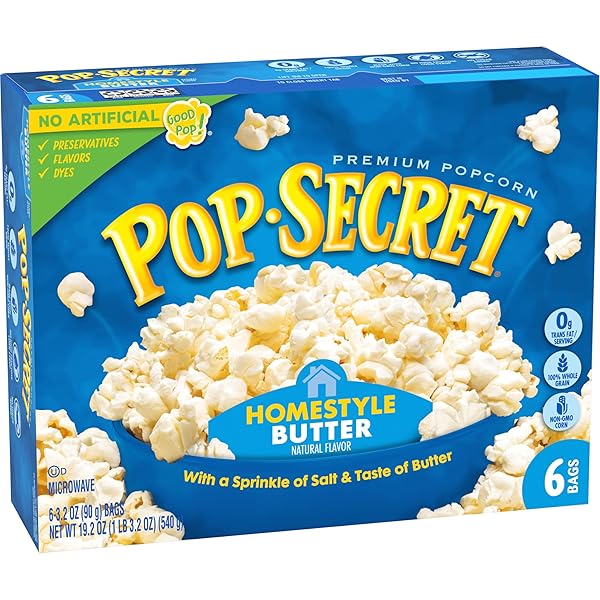 POP SECRET MICROWAVE POPCORN, HOMESTYLE BUTTER FLAVOR, 3.2 OZ SHARING BAGS, 6 COUNT (PACK OF 1)