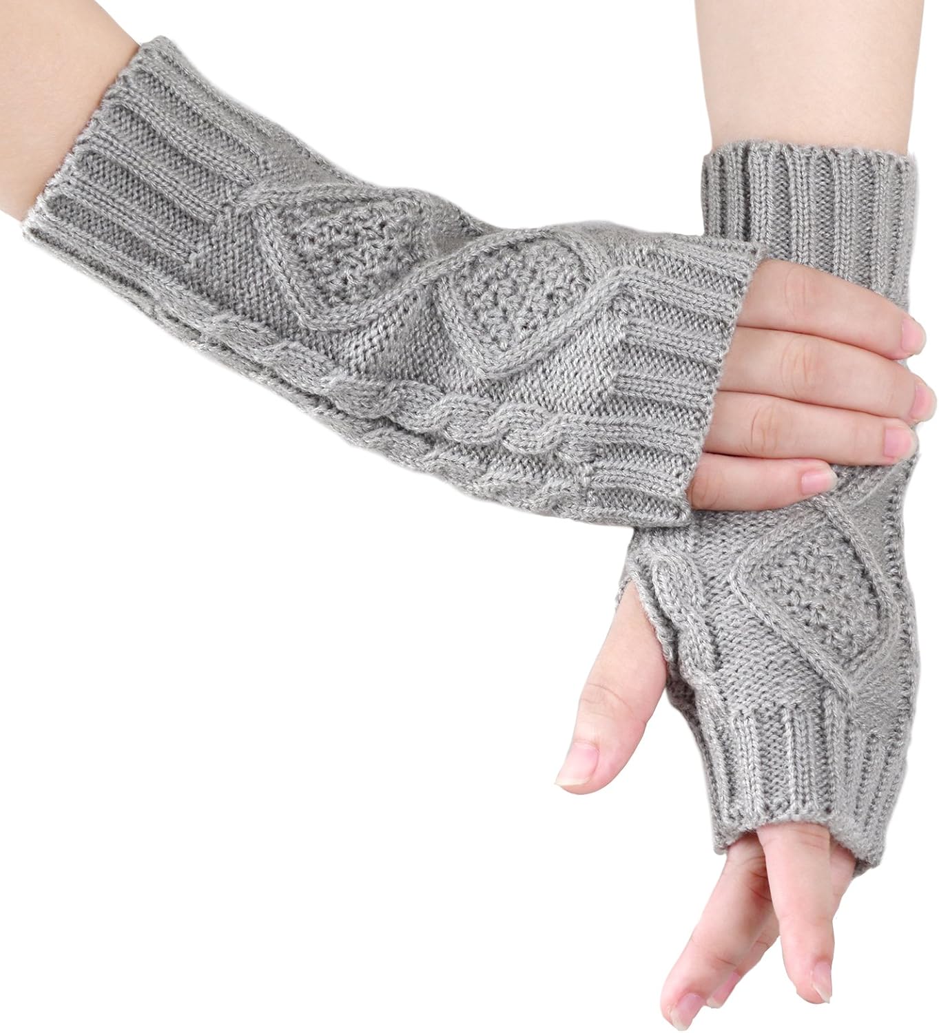 KUKOME Women Winter Fingerless Gloves Warm Knitted Hand Wrist Warmer
