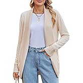 Amoretu Women’s Wool Blend Open Front Cardigan Sweaters Lapel Long Sleeve Curved Hem Cardigans with Pockets