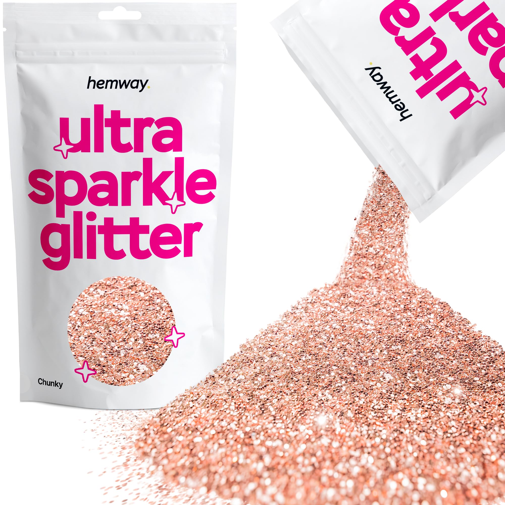 Hemway Ultra Sparkle Glitter Rose Gold 100g Chunky | Glitter for Arts & Craft, Makeup, Nail Art, Crafting, Card Making, Sparkle Decoration