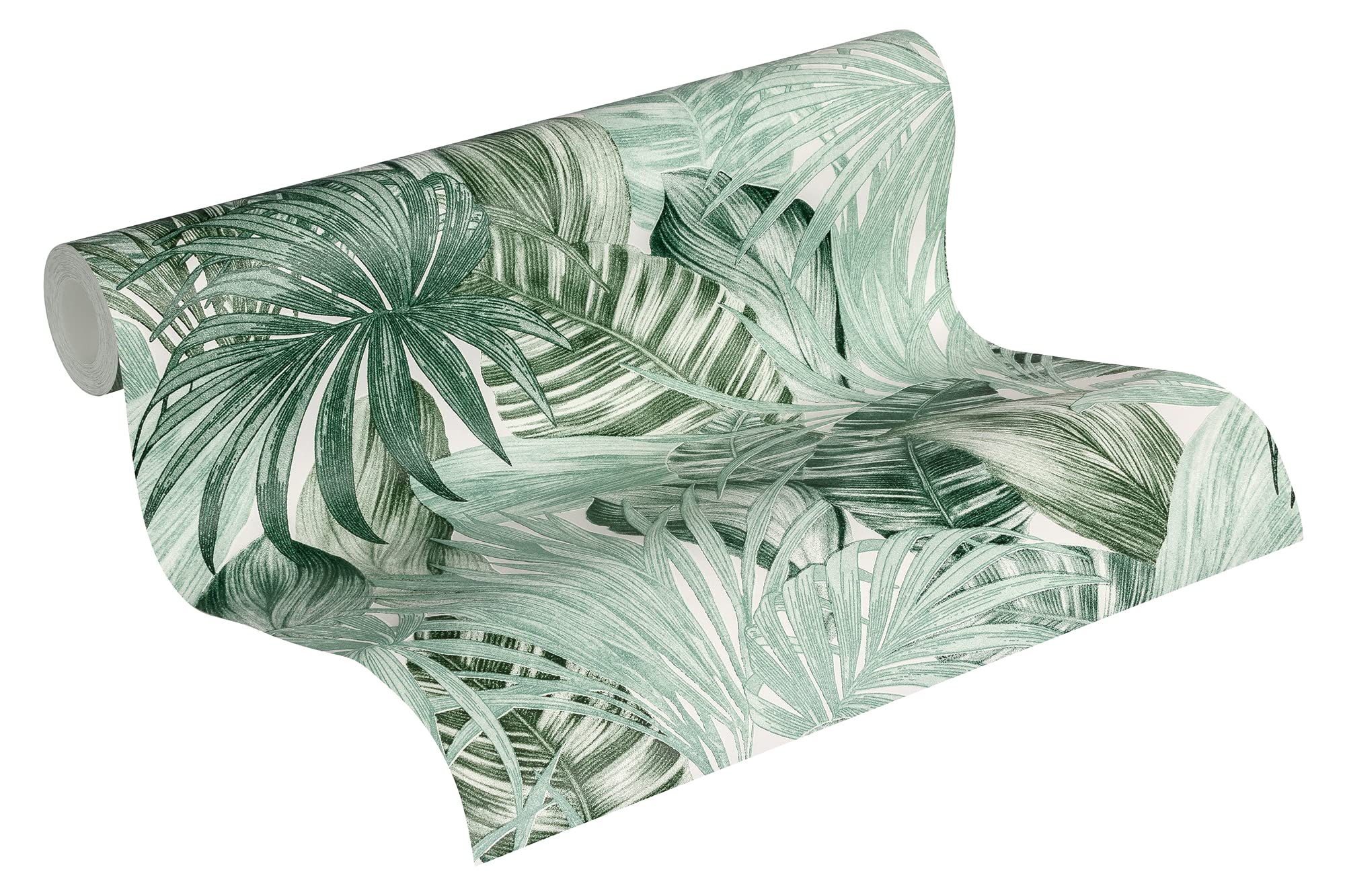 A.S. Création Palm Wallpaper Greenery Non-Woven Wallpaper 10.05 m x 0.53 m Green White Made in Germany 368201 36820-1