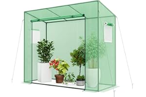 Happygrill Mini Greenhouse, Walk-in Greenhouse w/PE Cover, 4 Wind Ropes & Ground Stakes, Roll-up Zipper Door, Double-Layer Screen Windows, Portable Small Greenhouses for Outdoors, 6.6 x 2.5 x 5.6 FT