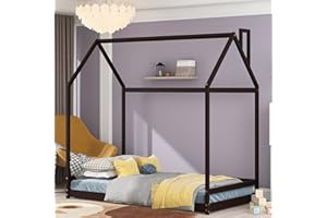 MERITLINE House Bed Full Size Bed Frame with Roof, House Full Bed, Box Spring Needed