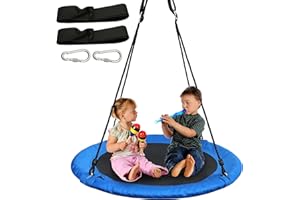 TURFEE 40" Blue Saucer Tree Swing Set 900D Heavy-Duty Waterproof Oxford Fabric Platform Swing Seat with Carabiners and Adjustable Ropes for Kids Playground Outdoor Activity Backyard Fun Daily Exercise