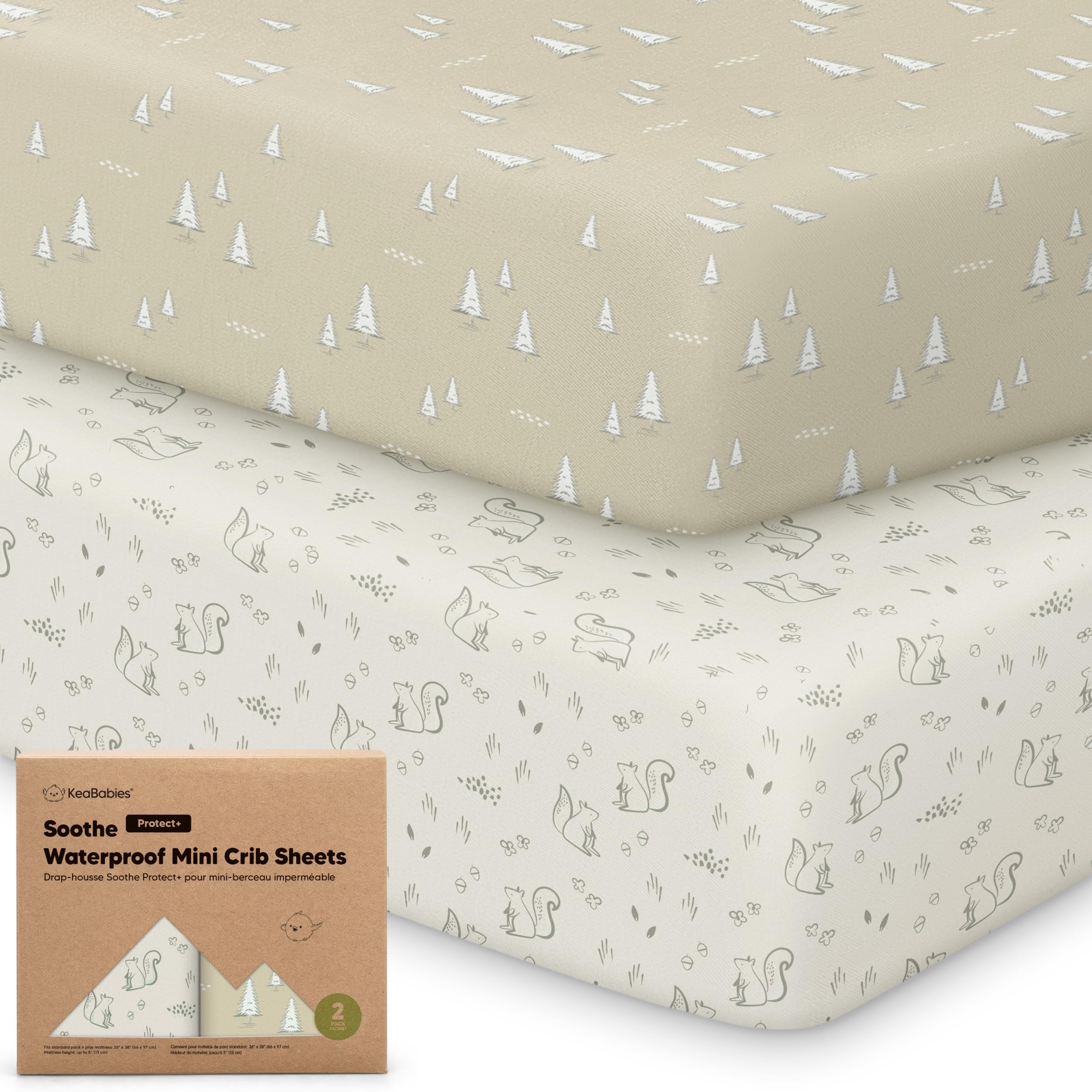 Photo 1 of 2-Pack Pack and Play Sheets, Waterproof Mini Crib Sheets Fitted - Organic Cotton Pack N Play Sheets for Graco Pack and Play Mattress, Playard Baby Crib Sheets Neutral for Boy,Girl,Toddler (Pine Grove)