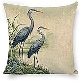 santanu Blue Heron by The Lake Animal Pillow Covers Invisible Zipper Birds Pillowcase Linen Pillow Cases 18x18 Inches Indoor Necessities Home Decor, for Car Sofa Bedroom Cushion Cover