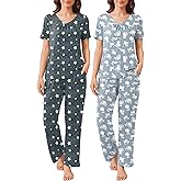Ekouaer Pajama Sets for Women 2 Pack, Short Sleeve with Long Pant Pjs Sleepwear Comfy Lounge Sets with Pockets