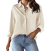 CUNLIN Grade 4 Wrinkle-Resistant Women's Button Down Shirts Striped Long Sleeve Collared Blouses Tops with Pocket
